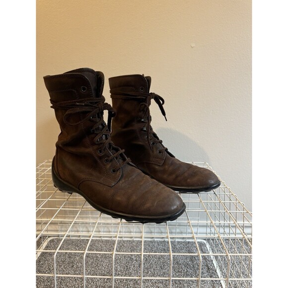 Tod's Lace-up Combat Boots in Dark Brown Suede Leather Italy Vibram Size 38.5 8 - Picture 2 of 11